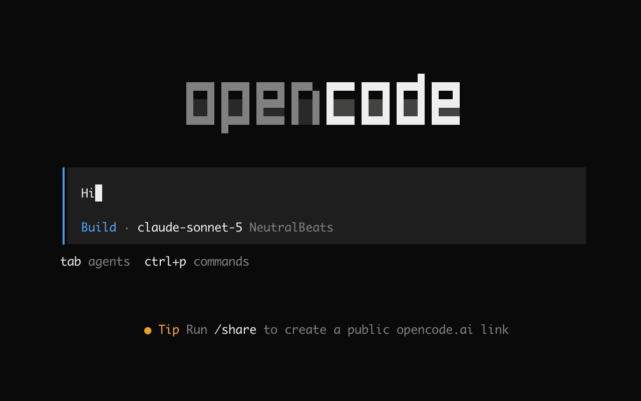 OpenCode с моделью Claude Sonnet 5 в проекте NeutralBeats